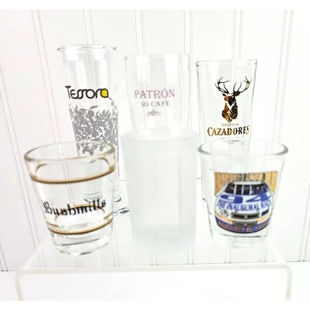 Lot of 11 Collectible Shot Glasses Smirnoff Bushmills Sauza Hornitos Brickyard